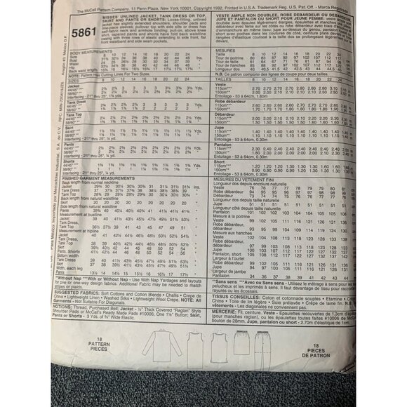 McCall's Misses' Dress & Tank Top Sewing Pattern Size 14-16 - Picture 3 of 3